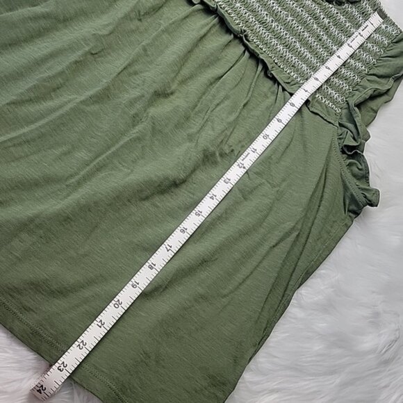 J.CREW Olive Green 100% Cotton Smocked Ruffle Flowy Boho Summer Sleeveless Top M - Picture 8 of 8